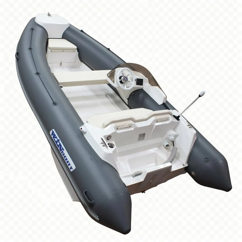 Надувная лодка RIB WizArd с жёстким дном — серые борта, светлый кокпит с рулевой консолью